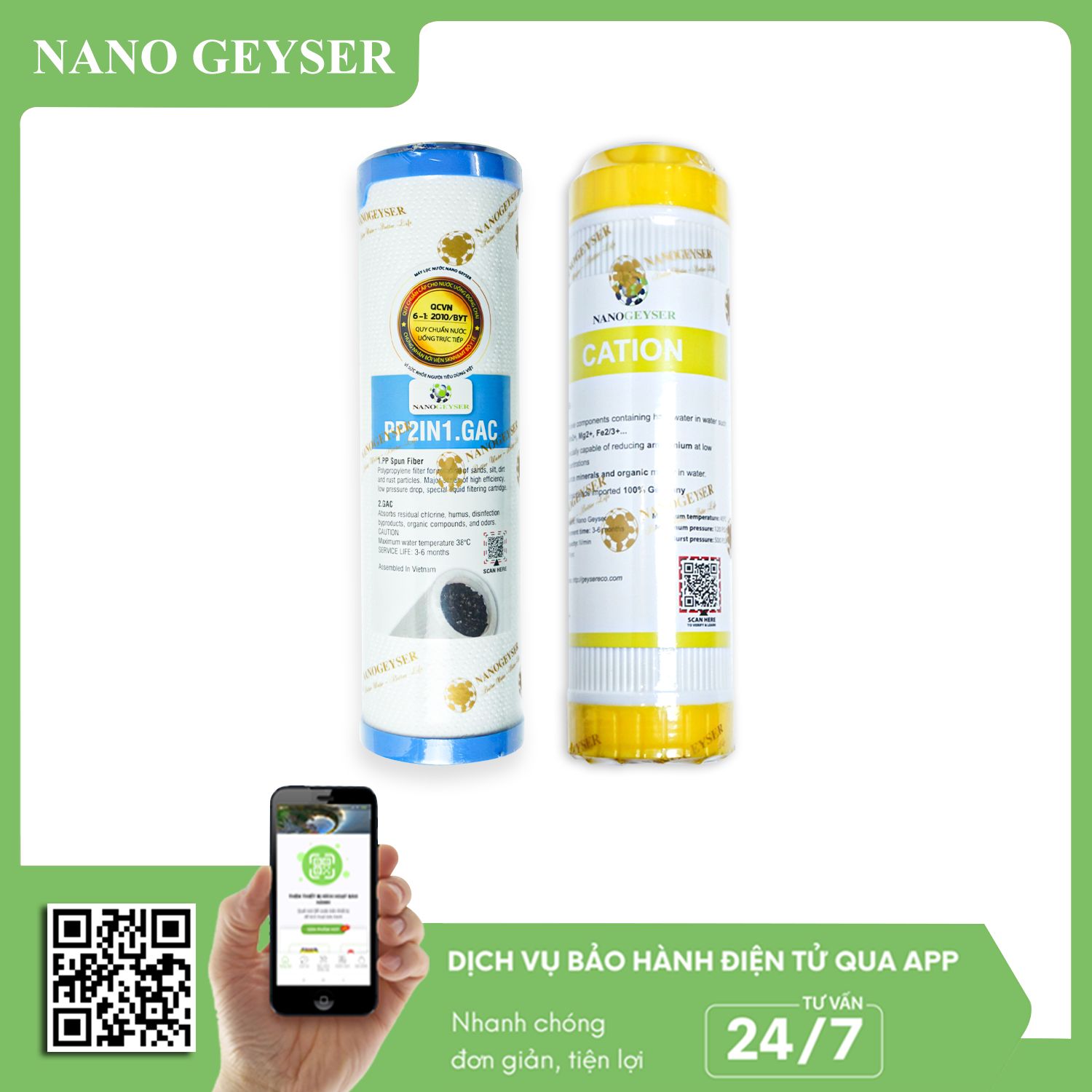 Bộ 2 lõi  PP.2IN1.GAC, Cation Nano Geyser (combo)