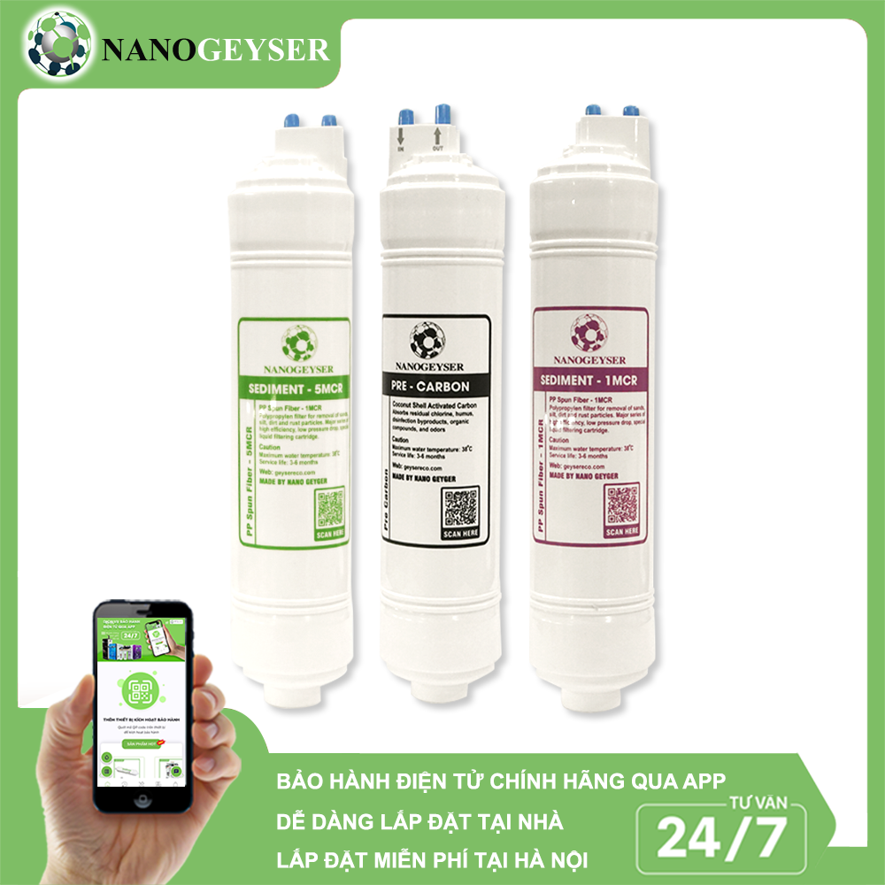 Bộ 3 lõi Sediment 5MCR, Pre Carbon, Sediment 1MCR (tặng cut, dây, kẹp)