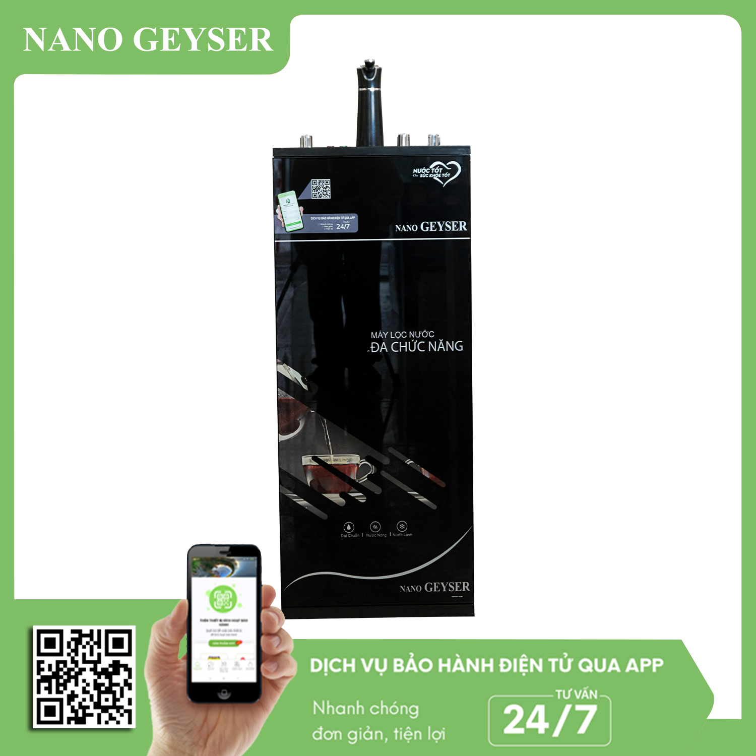 Máy lọc nước Nano Geyser nóng - lạnh - nguội RO 10 cấp lọc phòng khách GROK-37D