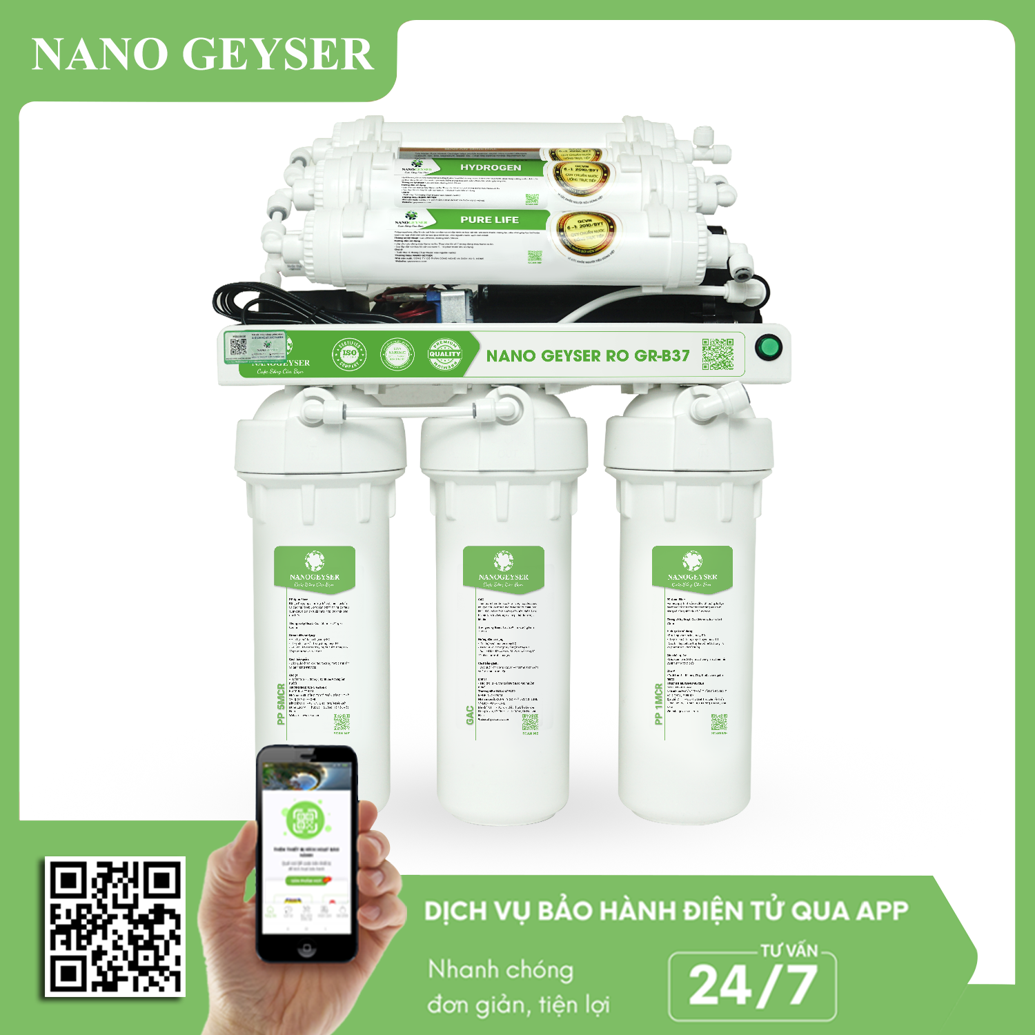 Máy lọc nước Nano Geyser RO GR-B37 10 cấp lọc bếp